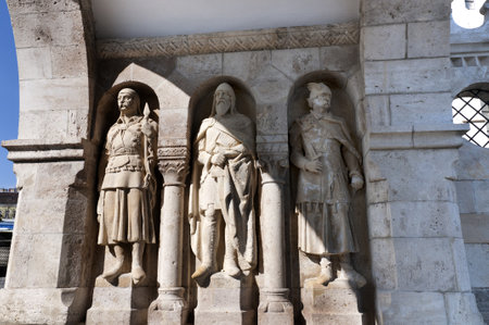 Statues on Fishermens Bastion in Budapest Hungaryのeditorial素材