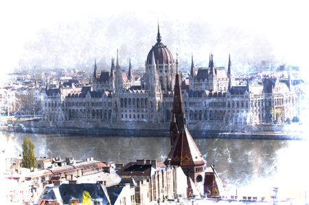 the Houses of Parliament in Budapest Hungaryのeditorial素材