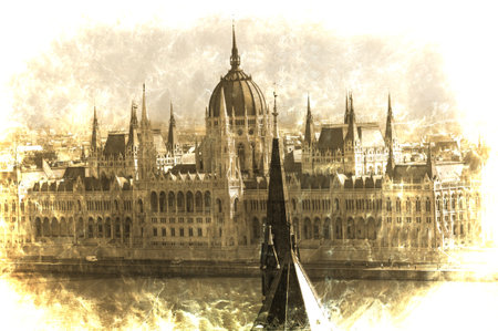 the Houses of Parliament in Budapest Hungaryのeditorial素材