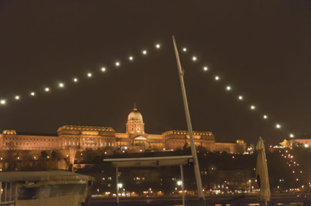  the River Danube by night in Budapest Hungaryのeditorial素材