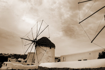 The Windmills on the beautiful Island of Mykonos in the Cyclades Islands Greeceのeditorial素材