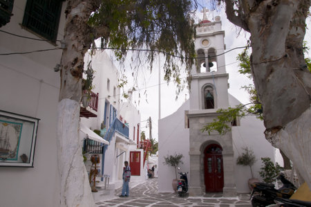 Church in Chora the Main town on the island of Mykonos Greeceのeditorial素材