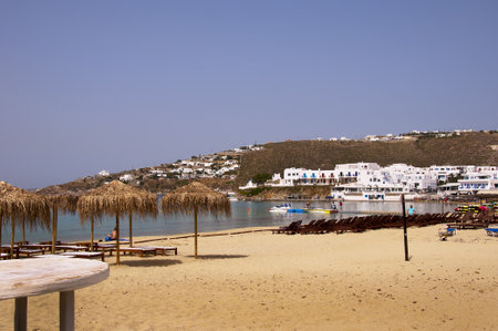 Beach at Platys Gialos on the island of Mykonos Greeceのeditorial素材