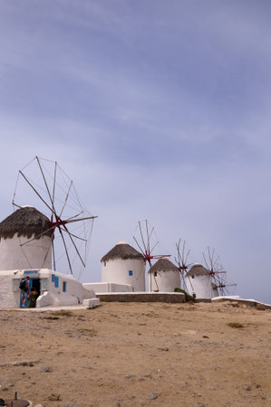 The Windmills on the beautiful Island of Mykonos in the Cyclades Islands Greece