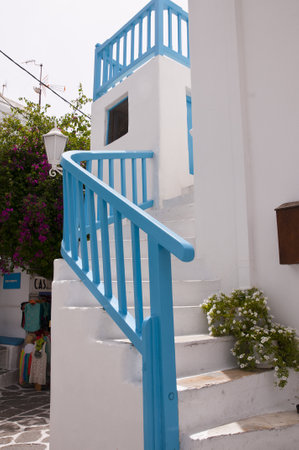 Narrow Street in Chora the Main town on the island of Mykonos Greeceのeditorial素材