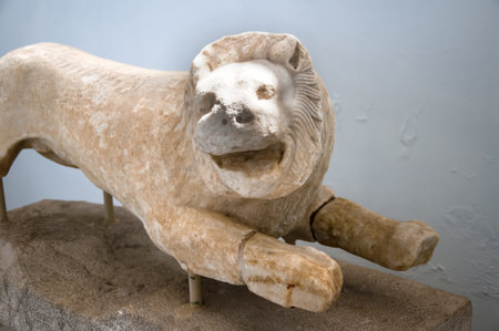 Lion on the Temple Island of Delos in the Cyclades Islands Greeceのeditorial素材