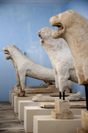 The Lions on the Temple Island of Delos in the Cyclades Islands Greeceのeditorial素材