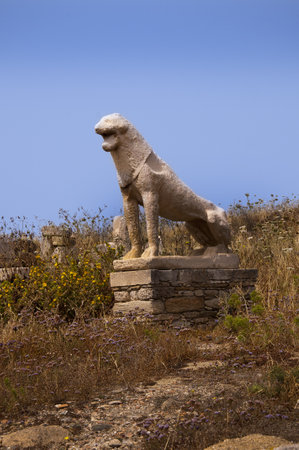 The Lions on the Temple Island of Delos in the Cyclades Islands Greeceのeditorial素材