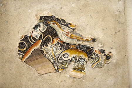 Mosaic on the Temple Island of Delos in the Cyclades Islands Greeceのeditorial素材