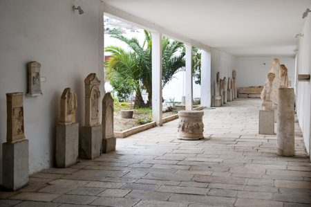 Greek Gravestone in Museum in Chora on the Island of Mykonos Greece