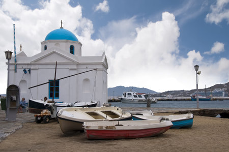 St Nicolas Church in Chora the Main town on the island of Mykonos Greeceのeditorial素材