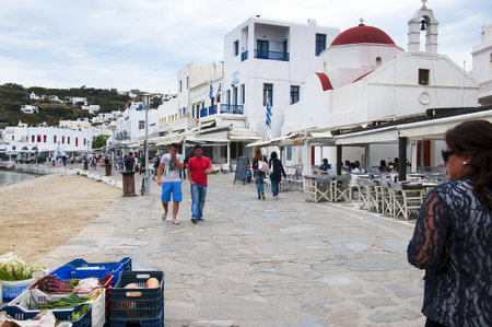 The market in Chora the Main Town on the island of Mykonos in Greeceのeditorial素材