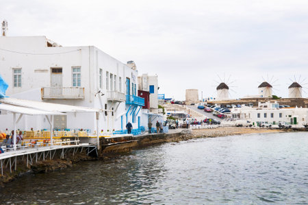 Little Venice in Chora the Main Town on the Island of Mykonos Greeceのeditorial素材