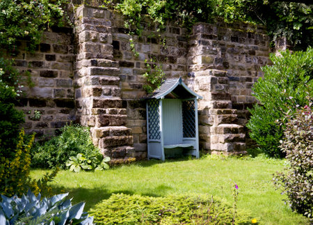 Cottage Garden by the River in Skipton North Yorkshire Englandのeditorial素材