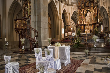 St Josephs Church dressed for a wedding in Krakow Polandのeditorial素材