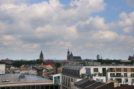 View over Krakow from the top of the Hotel Kossak in Polandのeditorial素材