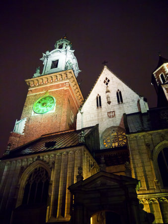 The towers of Wawel Castle at night in Krakow Polandのeditorial素材