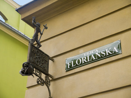 Street Sign in Krakow in Polandのeditorial素材