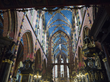 Church of Mariacki or St Marys Church in Krakow Polandのeditorial素材