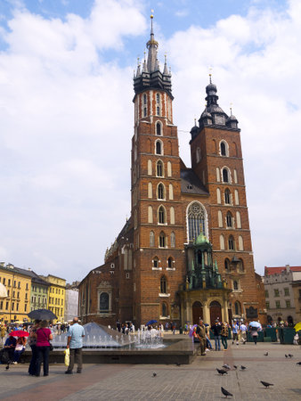 The Mariacki Church of St Mary in Great Market Square Krakow Polandのeditorial素材
