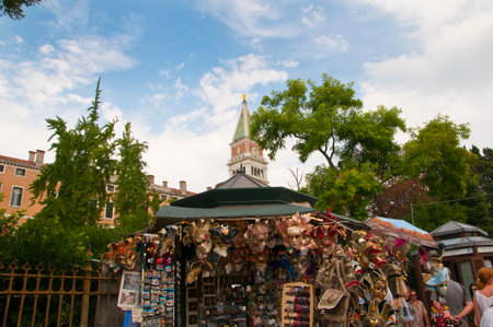 Quayside Market with Carnival Masks in Venice Italyのeditorial素材