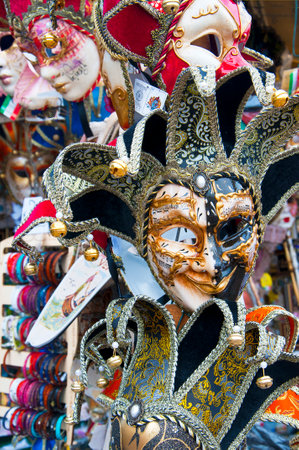 Quayside Market with Carnival Masks in Venice Italyのeditorial素材