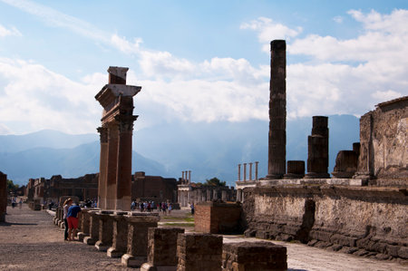 Ruins in the once buried city of Pompeii Italyのeditorial素材
