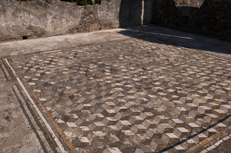 Mosaic floor in the House of the Dancing Faun in Pompeii Italyの写真素材