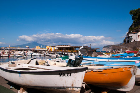 The old town of Sorrento going down into the original fishing harbour of Marina Grande in Sorrento a small city in Campania, Italy   It is a popular European tourist destinationのeditorial素材
