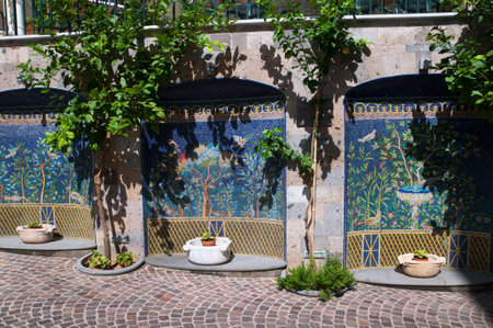 Beautiful mosaic of birds and garden in Sorrento Italyのeditorial素材