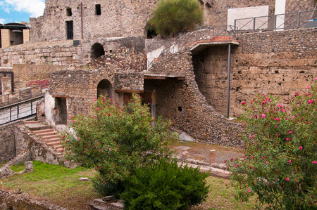 City walls of the once buried city of Pompeii in Italyの写真素材