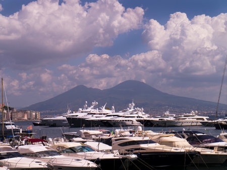 Port of Naples with Mount Vesuvius in the Backgrounのeditorial素材