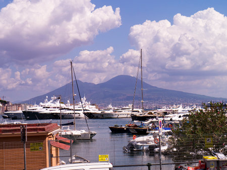 Port of Naples with Mount Vesuvius in the Backgrounのeditorial素材