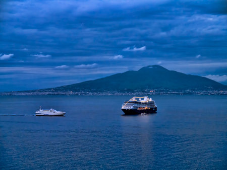 Bay of Naples from Sorrento Italy as night has fallenのeditorial素材