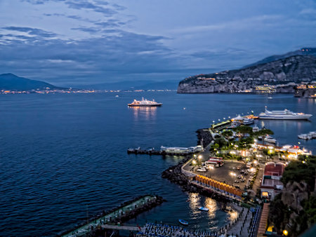 Bay of Naples from Sorrento Italy as night has fallenのeditorial素材