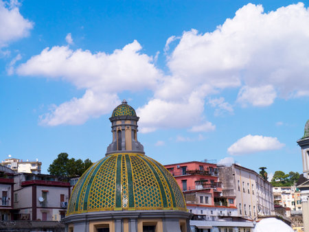 Church with Ceramic Tiled Dome in Naples Italyのeditorial素材