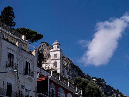 Capri is an Italian island off the Sorrentine Peninsula, on the south side of the Gulf of Naples  It has been a resort since the time of the Roman Republicのeditorial素材