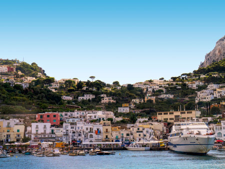 Capri is an Italian island off the Sorrentine Peninsula, on the south side of the Gulf of Naples  It has been a resort since the time of the Roman Republic  のeditorial素材