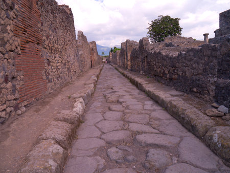 Street in the once buried city of Pompeii Italyのeditorial素材