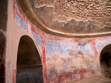 Detail of the Men s Baths in the ruined city of Pompeii Italyのeditorial素材