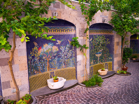 Beautiful mosaic of birds and garden in Sorrento Italyのeditorial素材