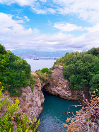 Capo Di Sorrento and the Baths of Queen Giovanna, a ruined Roman Villa near Sorrento Italyのeditorial素材