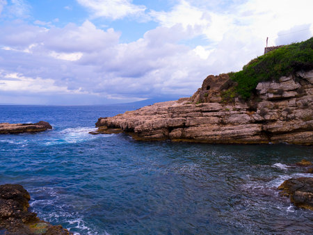 Capo Di Sorrento and the Baths of Queen Giovanna, a ruined Roman Villa near Sorrento Italyのeditorial素材