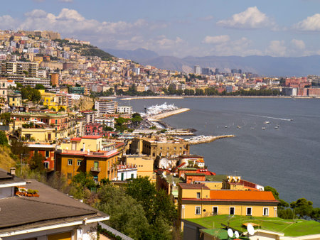 The Waterfront of Naples with Mount Vesuvius in the Backgrounのeditorial素材