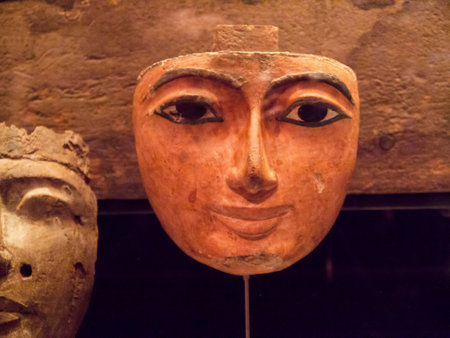 Egyptian Mask for Mummy Case in Museumのeditorial素材