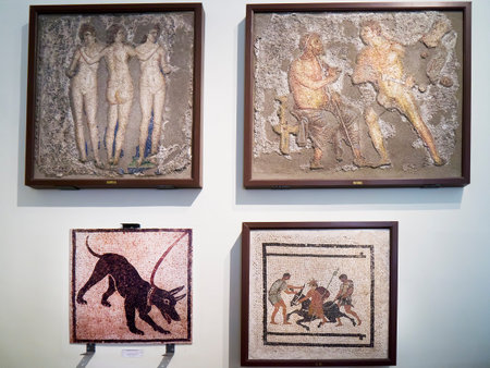 Mosiacs from the once buried city of Pompeii Italyのeditorial素材