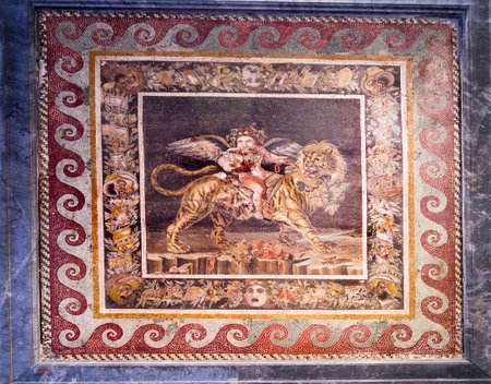 Mosiac from the once buried city of Pompeii Italyのeditorial素材