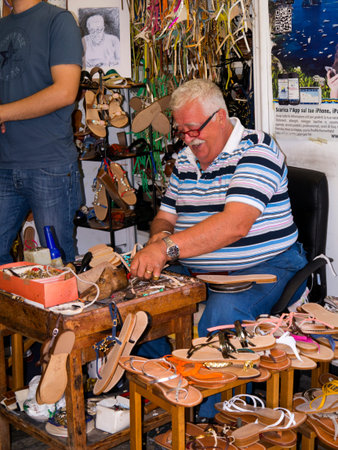 Sandal Maker at work in Capri Italy