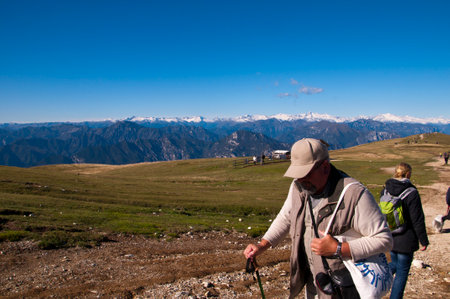 Walking on the summit of Monte Baldo above Lake Gardaのeditorial素材