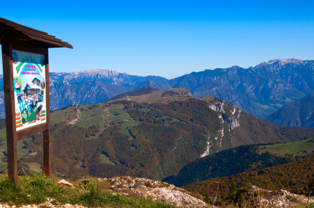 The summit of Monte Baldo above Malcesine on the shores of Lake Garda in Northern Italyのeditorial素材